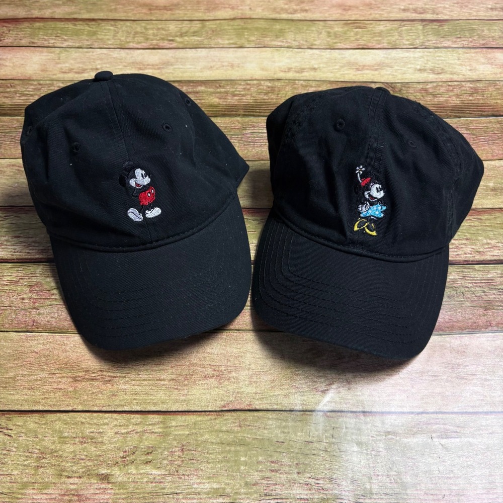 Disney Mickey and Minnie Mouse Matching Black Baseball Caps Adjustable Dad Hats
